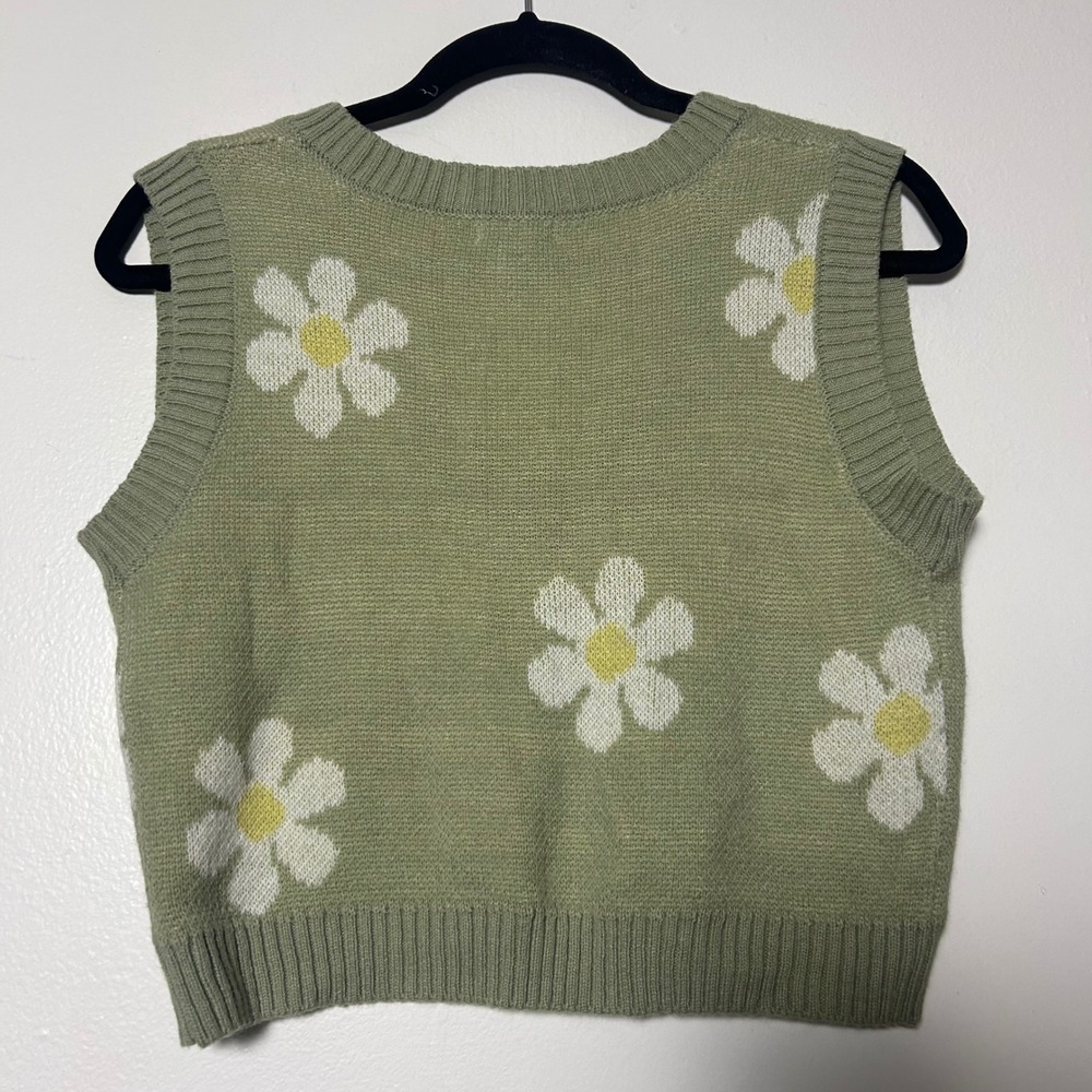 Rue 21 Green Daisy Floral Knit Vest Sweater Top‎ Women's Size M - Picture 4 of 4